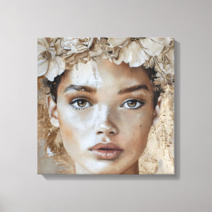 Beautiful Young Fashion Model Floral Portrait Art Canvas Print