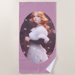 Beautiful Young Girl Amongst Pink Flowers Portrait Beach Towel