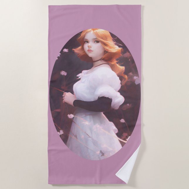Beautiful Young Girl Amongst Pink Flowers Portrait Beach Towel (Front)