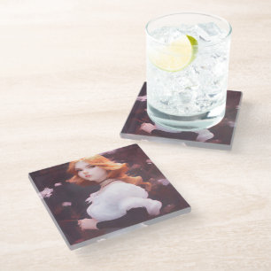 Beautiful Young Girl Amongst Pink Flowers Portrait Glass Coaster