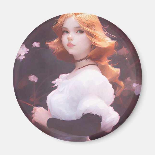 Beautiful Young Girl Amongst Pink Flowers Portrait Magnet (Front)