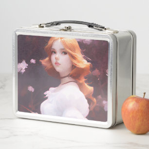 Beautiful Young Girl Amongst Pink Flowers Portrait Metal Lunch Box