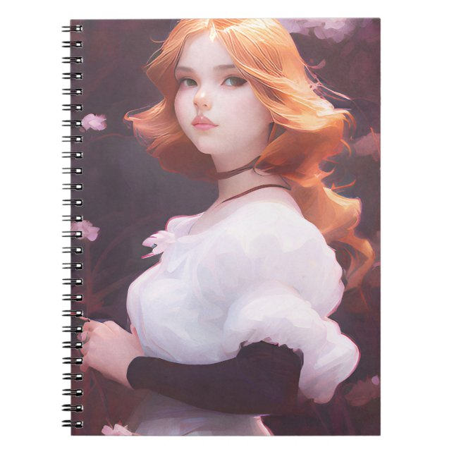 Beautiful Young Girl Amongst Pink Flowers Portrait Notebook (Front)