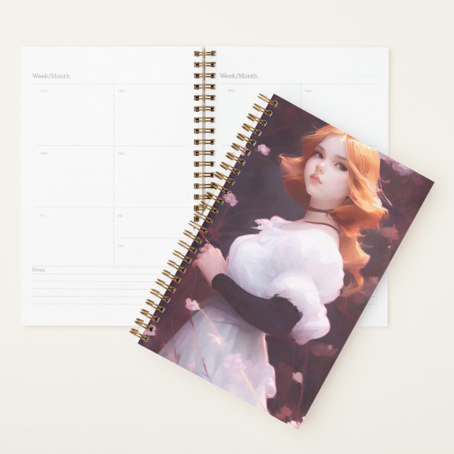 Beautiful Young Girl Amongst Pink Flowers Portrait Planner (Display)