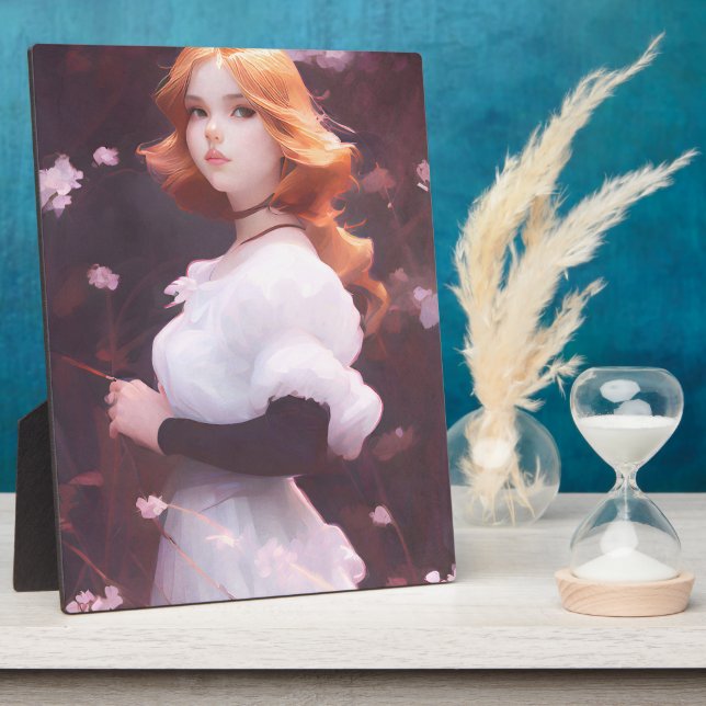 Beautiful Young Girl Amongst Pink Flowers Portrait Plaque (Side)