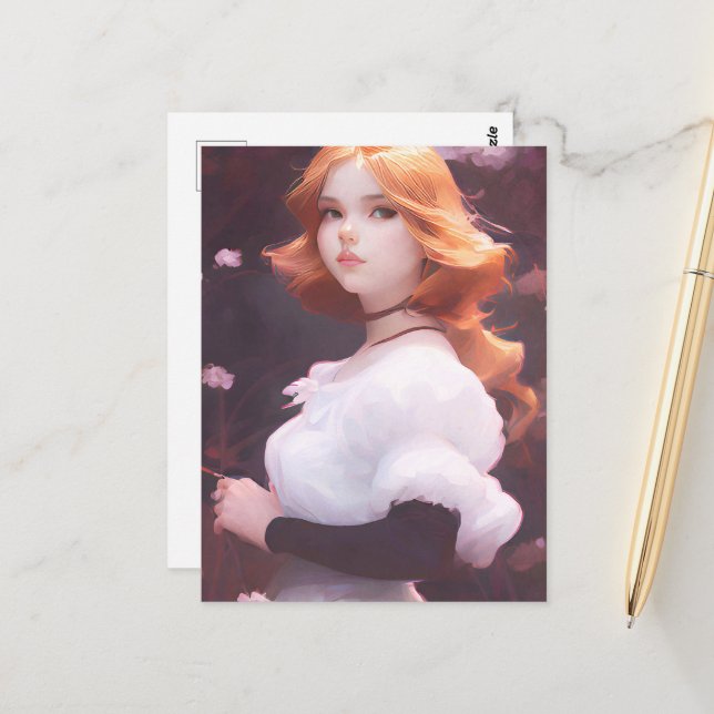 Beautiful Young Girl Amongst Pink Flowers Portrait Postcard (Front/Back In Situ)