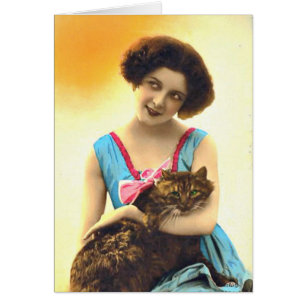 Beautiful Young Girl and Her Cat