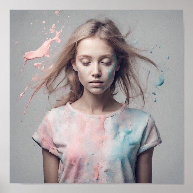 Beautiful young girl, monotone, splashes of Colour Poster (Front)