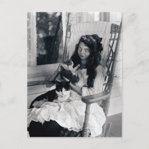 Beautiful Young Girl with Cats Cat Circa 1910 Postcard