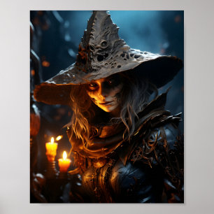 Beautiful Young Halloween Witch Awesome Portrait Poster