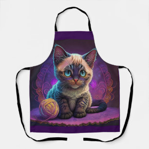 Beautiful Young Kitty With Yarn Ball Apron