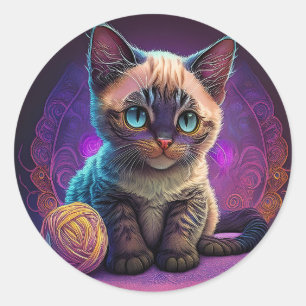 Beautiful Young Kitty With Yarn Ball Classic Round Sticker
