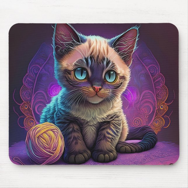 Beautiful Young Kitty With Yarn Ball Mouse Mat (Front)