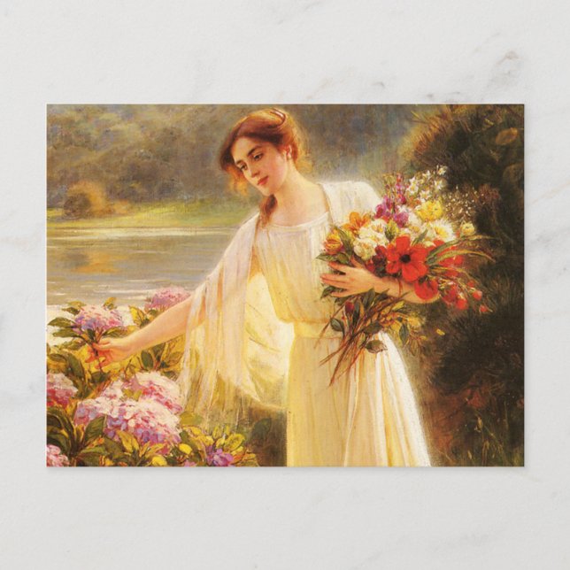 Beautiful,young lady,flowers,by Albert Lynch,Belle Postcard (Front)