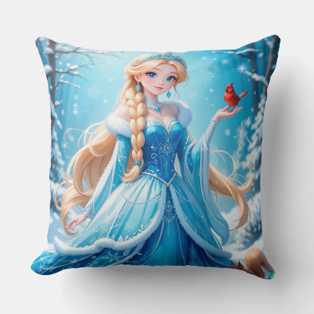 Beautiful  young snow maiden cushion (Front)