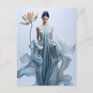 Beautiful Young Woman and Lotus Flower Postcard