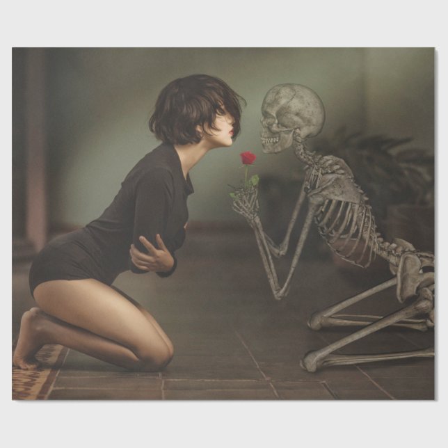 Beautiful Young Woman and Skeleton Wrapping Paper (Flat)