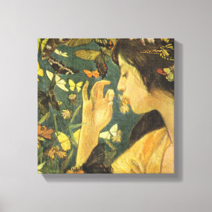 Beautiful Young Woman With Flight of Butterflies Canvas Print