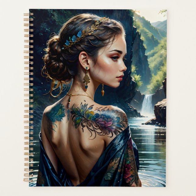 Beautiful young woman with tatoo on her shoulder.  planner (Front)