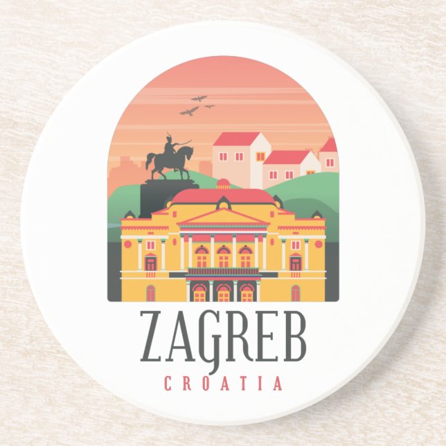 Beautiful Zagreb Croatia Cityscape Vintage   Coaster (Front)