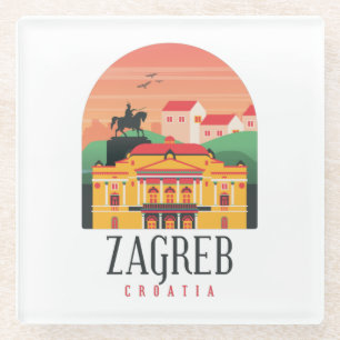 Beautiful Zagreb Croatia Cityscape Vintage Glass Coaster
