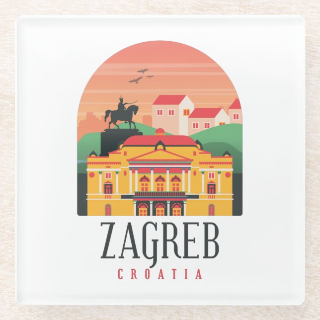 Beautiful Zagreb Croatia Cityscape Vintage   Glass Coaster (Front)