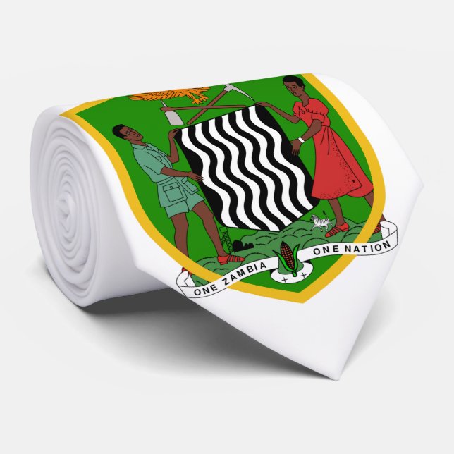 Beautiful Zambia Flag Coat Arm Tie (Rolled)