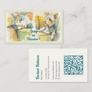 Beautiful Zen Watercolor Cat Dog Custom Pet Sitter Business Card