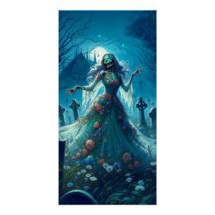 Beautiful Zombie in Graveyard Poster
