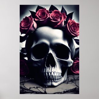 Beautifull Dark & Gothic Rose Skull Birthday Card