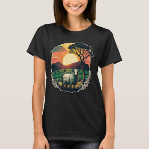 Beautifull Sheep Sunset on vintage Sheep Lover Lon T-Shirt