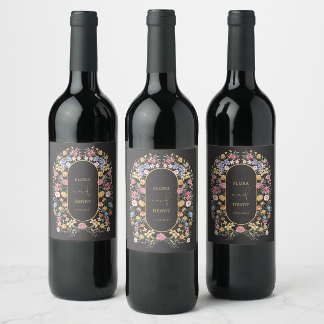 Beautifull Spring Wildflower Garden Wedding Favour Wine Label (Bottles)