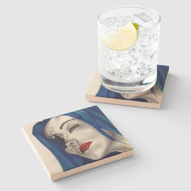 Beautifully Broken Fantasy Goth Horror Surreal Art Stone Coaster (Side)