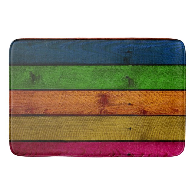 beautifully coloured wooden planks bath mat (Front)