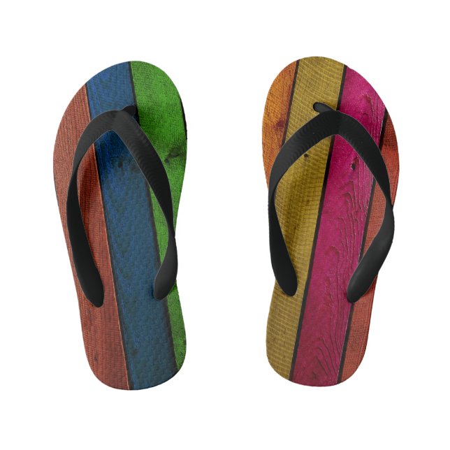 beautifully coloured wooden planks kid's flip flops (Footbed)