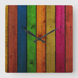beautifully coloured wooden planks square wall clock