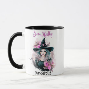Beautifully Dangerous Witch Pink Flowers Halloween Mug