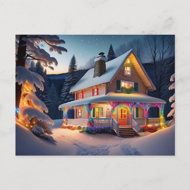 Beautifully Decorated Christmas House Postcard (Front)