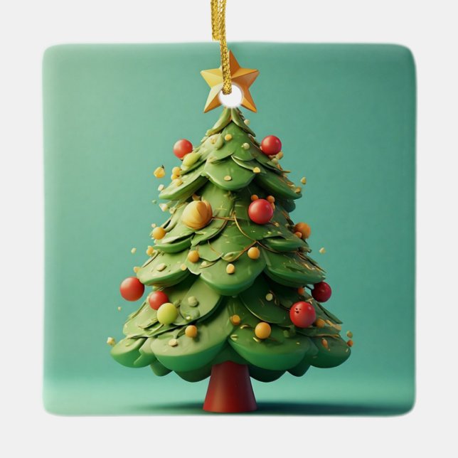 Beautifully Decorated Christmas Tree Ceramic Ornament (Front)