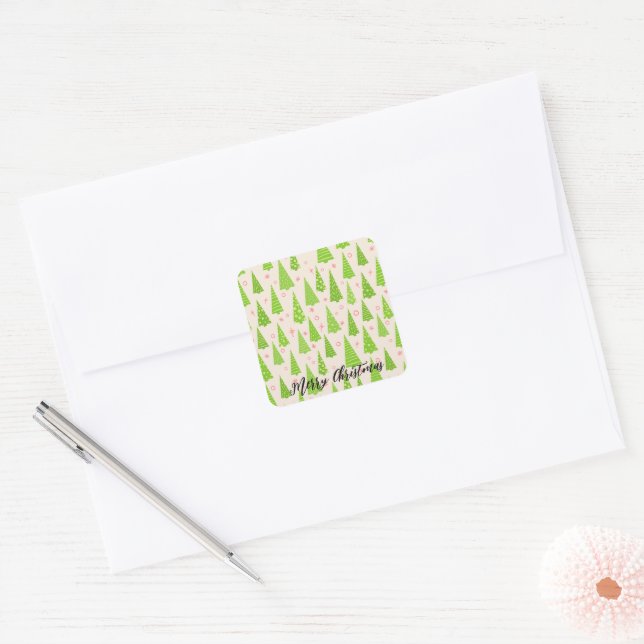  Beautifully Decorated Christmas Tree  Square Sticker (Envelope)