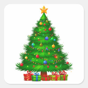 Beautifully Decorated Christmas Tree Square Sticker