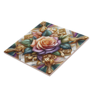 Beautifully Designed Roses in Intricate Art Tile