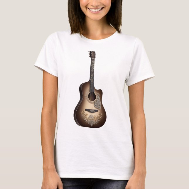 Beautifully detailed acoustic guitar with strings T-Shirt (Front)