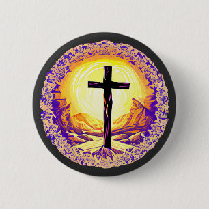 Beautifully Detailed Christian Cross 6 Cm Round Badge