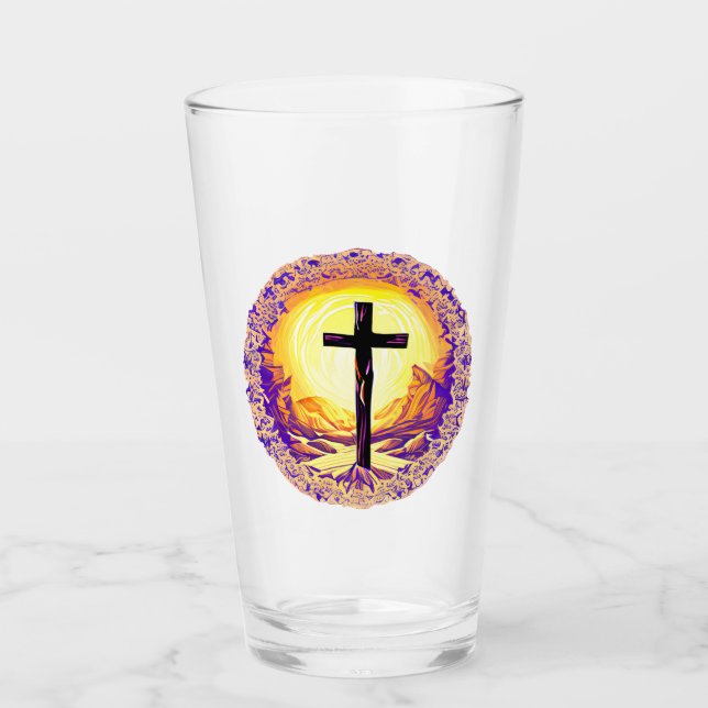 Beautifully Detailed Christian Cross Glass (Front)