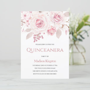 Beautifully Elegant Blush Roses Quinceanera Party Invitation
