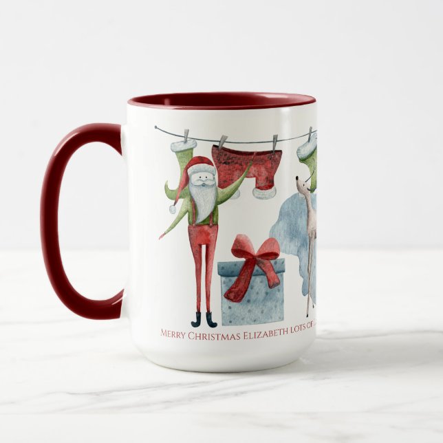 Beautifully Folk Art Illustrated Personalised Xmas Mug (Left)