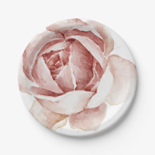 Beautifully hand drawn pink rose paper plate