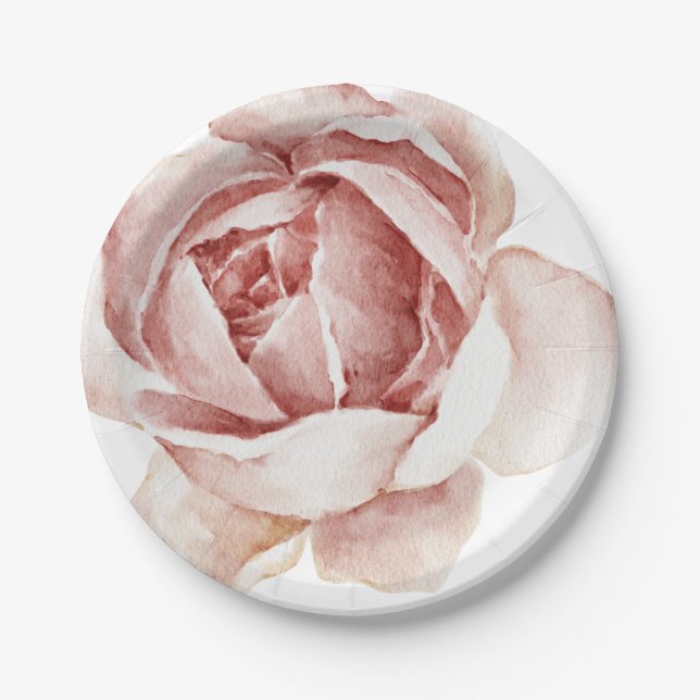 Beautifully hand drawn pink rose paper plate (Front)