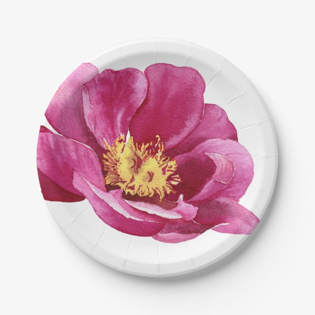 Beautifully hand painted pink peony  paper plate (Front)